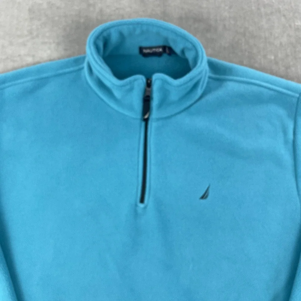 Nautica Mens XL‎ Turquoise Blue Fleece Quarter-Zip Pullover